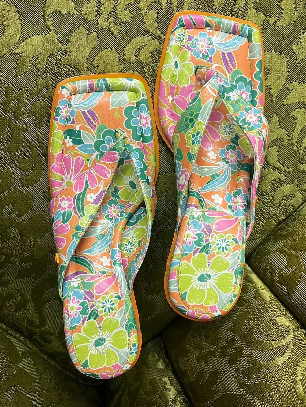 Circus Sam Edelman Womens 7.5 Orange Floral
Square Toe Heeled Sandals - Picture 3 of 7